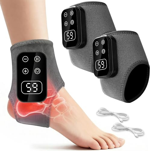 Foot Massager 2PCS with Heat and Vibration Rechargeable Ankle and Heel Feet Massager Heated Feet Pad with 5 Massage Modes & 6 Heat Levels Portable for Home Travel Use