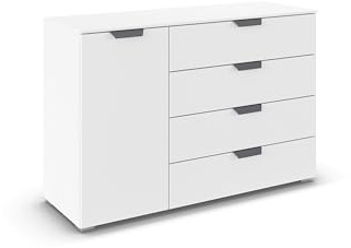 Rauch Möbel ADITIO, Kommode, Farbe Weiß, Breite 120 cm | Sideboard im modernen Look, 1-türig, 4 Schubladen, Soft-Close, für Schlafzimmer, Gästezimmer, Wohnzimmer, Garderobe, Flur