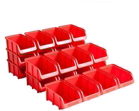 Hünersdorff Set 24 tiroirs de rangement empilables, Boîtes de rangement, Rangement d'outils, haute stabilité dimensionnelle et capacité de charge, en polypropylène (PP), taille 2, rouge