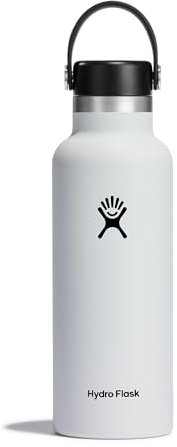 HYDRO FLASK - Gourde Isotherme 532 ml (18 oz) - Bouteille Inox à Isolation Sous Vide - Bouchon Antifuite et Revêtement par Poudre - Ouverture Standard - Blanc
