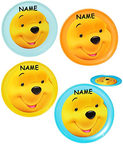alles-meine.de GmbH 1 Stück Teller - Kinderteller - Winnie the Puuh - Bunte Farben - incl. Name - Ø 20 cm - aus Kunststoff Plastik - FLACH - Speiseteller/Plastikteller - ..