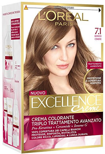 l'Oréal Paris Excellence Crema Colorante Triplo Trattamento Avanzato, 7.1 Biondo Cenere - 1 Pacco