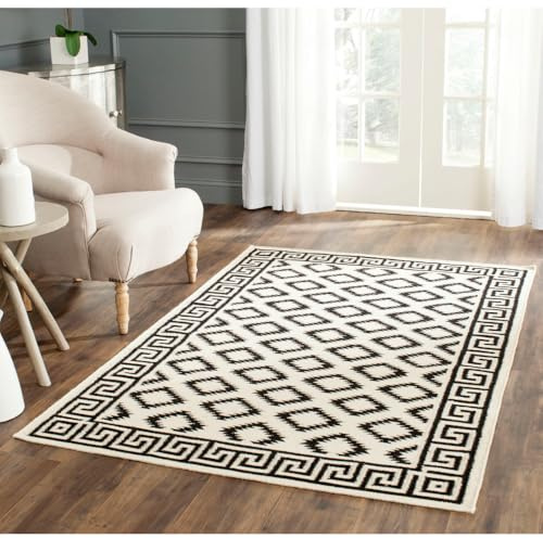 SAFAVIEH Dhurries Collection Area Rug - 6' x 9', Ivory & Black, Handmade Flat Weave Wool, Ideal for High Traffic Areas in Living Room, Bedroom (DHU411A)