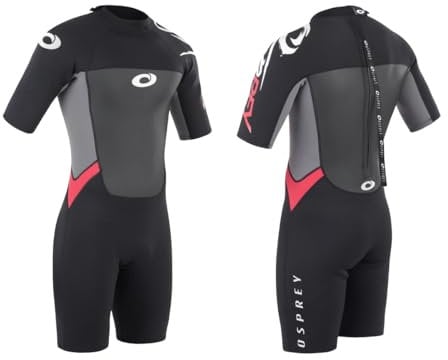 Osprey Men's Shorty 3 mm Summer Wetsuit, Adult Short Sleeve Neoprene Surfing Diving Wetsuit, Origin, Multiple Colours, Black/Red, M