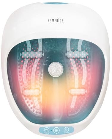 HoMedics Deluxe Foot Spa Bain a remous Massage des pieds, maintien de la chaleur, Active la circulation sanguine, 4 bandes de bulles, 2 Pierres de pierre ponce pedicure, jusqu’à la pointure 46