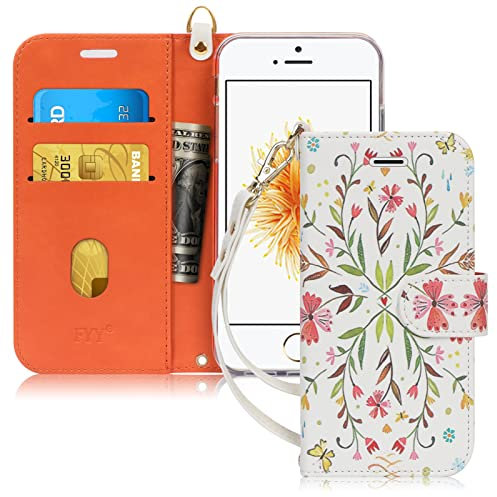 FYY Designed for iPhone SE Case 2016 (1st Generation) / iPhone 5 Case/iPhone 5s Case, Luxury PU Leather Wallet Phone with Card Holder Protective Shockproof Kickstand Case Cover Spring