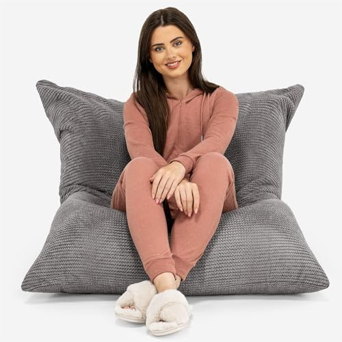 Lounge Pug, Riesen Sitzsack XXL, Sitzkissen, Pom-Pom Anthrazit