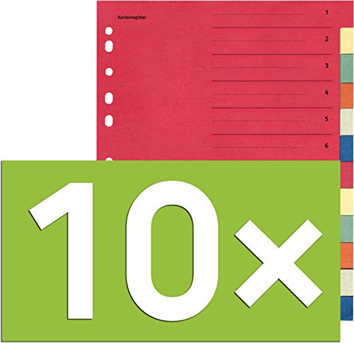 Falken Karton-Register für DIN A4 24 x 29,7 cm volle Höhe mit Organisationsdruck (12-teilig | 10er Pack)