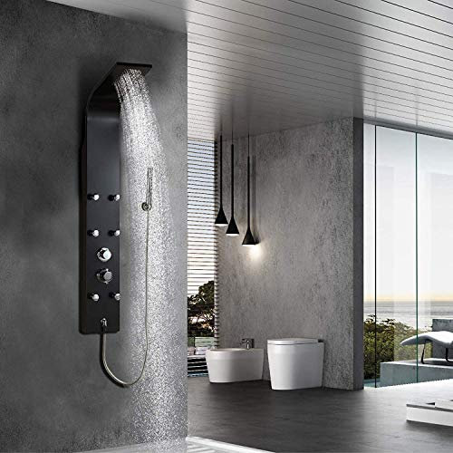 Elbe®Colonne de Douche avec mitigeur, Panneau de Douche en Alliage d'aluminium Noir, Hydro Massage et Douche multifonctionnelle