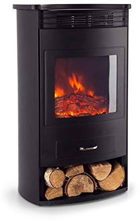 KLARSTEIN Bormio - Cheminée électrique chauffante, Cheminee Electrique Effet Flamme, Cheminée Electrique, 950/1900W, Thermostat, Minuterie hebdomadaire, Bûches en résine, 49x79x35,5 cm - Noir