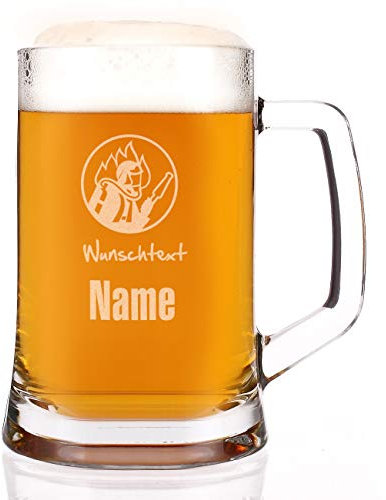 Herz & Heim® Bierkrug mit Gravur des Namens für Feuerwehrmänner, Jäger, Fußballer, Biker und Angler Feuerwehr
