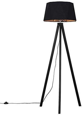 MiniSun | Modern Black Wood Tripod Design Floor Lamp with a Matt Black/Copper Geometric Shade | Floor Lamps & Torchieres, Home Décor & Improvement Essential | Includes 6W LED E27 Light Bulb
