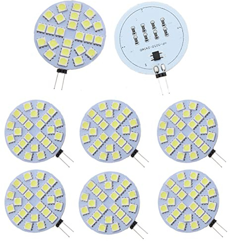 Edearkar 3W G4 LED Light Bulbs(6 Pack) Equivalent to 30W Halogen Bulb,DC 12V Dimmable,24 LEDs 5050 SMD,180 Degree Beam Angle,6000K Daylight White,G4 Bi-Pin Base Ceiling Recessed Puck Light Bulb