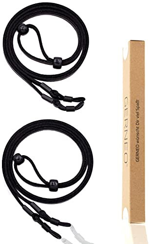 GERNEO® - DAS ORIGINAL - Premium Brillenband Leder aus hochwertiger PU Glatt- und Wildlederoptik Kombination für Lesebrille & Sonnenbrille - 2x schwarz - Befestigung in schwarz - 2er Pack