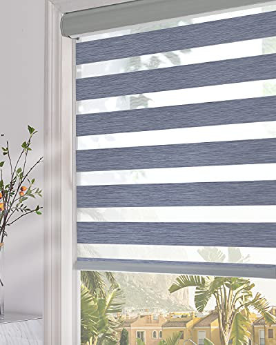 Persilux Zebra Dual Layer Roller Sheer Shades, Blackout Light Filtering UV and Privacy Protection, Window Combi Blinds Day and Night for Home and Office, Easy to Install (35 W X 72 H, Dark Grey)