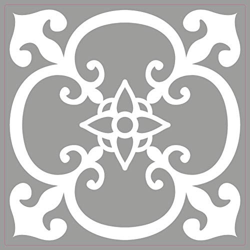 Grey Tile Stickers Victorian Morrocan Modern self Adhesive Wall Art Decor transfers-Bathroom backsplash Kitchen splashbacks Floral Decals Peel and Stick (Grey Modern 9, 6 inch) Pack of 10