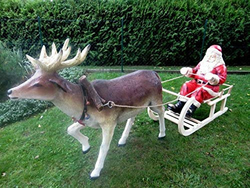 XXL Rentier+Weihnachtsmann+Schlitten 2,90m lang lebensgross Santa Deko