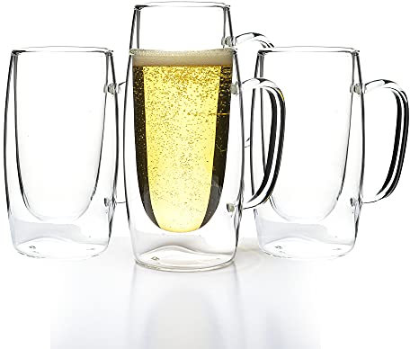 Lemonsoda - Tazza in vetro a doppia parete per birra, 113,4 cm, 354,4 ml, mantiene le bevande isolate