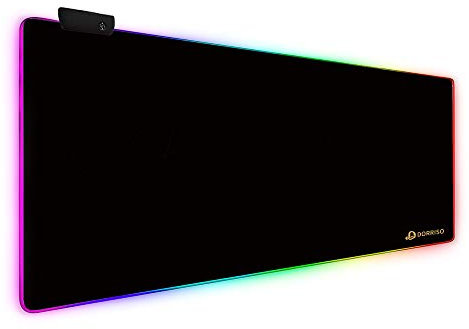 DORRISO RGB Tappetino per Mouse Gaming XXL 900 x 400 mm XL 800 x 300mm Grande Mouse Pad 13 LED Effetti Luce Superficie Liscio Antiscivolo Computer PC e Laptop Tappetino per Mouse Nero