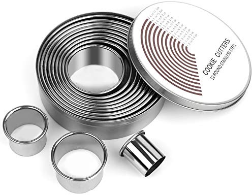 12-teiliges Ausstechformen-Set mit Donut-Loch-Ausstechformen zum Backen, abgestufte Donut-Ausstechformen, runde Ausstechformen aus Metall, zum Braten, Keksringformen zum Kochen von Kuchen (2,5 - 11,1