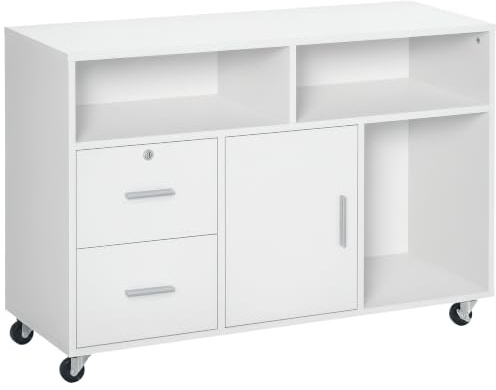 HOMCOM Mobile Porta Stampante a Rotelle, 100x35x65 cm, Bianco