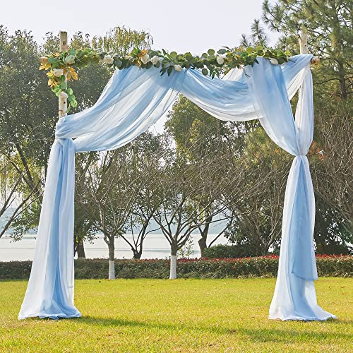 PONY DANCE Querbehang Gardine mit Farbverlauf Freihandbogen für Hochzeit & Geburtstag Deko Hausbett Vorhang Baby Freihanddeko für Traubogen, 1er-Set H 548 x B 152 cm, Weiß+Hellblau