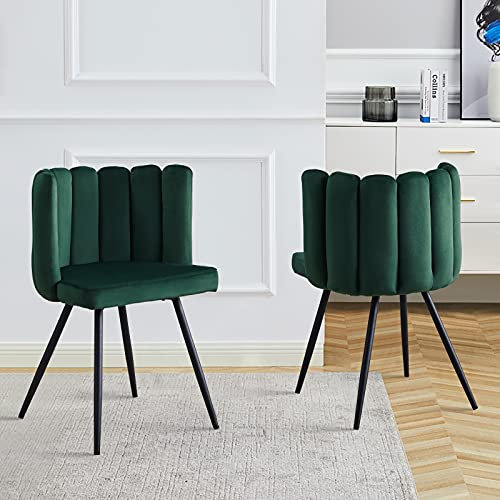 CLIPOP Velvet Dining Chairs Set of 2 Vanity Chair with Petal Back and Metal Legs, Modern Makeup Chair for Bedroom Dressing Table Kitchen Living Room