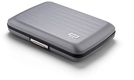 OGON - Portafoglio in alluminio Smart Case V2, chiusura in metallo, facile da riporre, porta carte anti-RFID, capacità fino a 10 carte e banconote, Vernice Mate Stone Grey, Minimalista