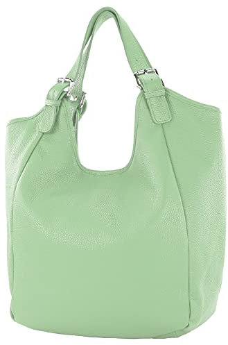 modamoda de T227 Damen Shopper Schultertasche Leder Large handmade in Italy, Farbe:Graugrün