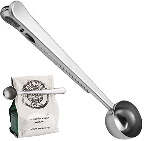 SZXMDKH 7''inch Coffee Scoop Bag Clip,Coffee Spoon Measuring,for Ground and Beans,Stainless Steel Kitchen Tools 1 Tablespoon & Long Handle Sealing Clip Tea,Milk Powder,Ice Cream