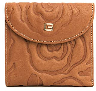 GIUDI ® Geldbörse für Damen Echtleder mit Blumenprägung Nachhaltig (Cognac)