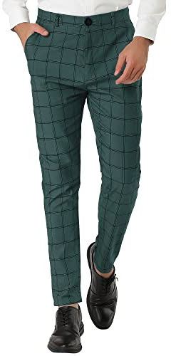 Lars Amadeus Pantalon d'affaires à carreaux coupe slim avec poches pour homme, vert foncé, 40