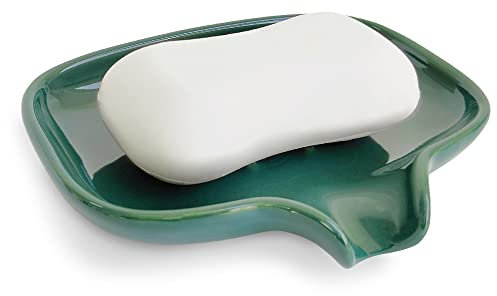 Multi-Color Ceramic Soap Dish for Kitchen or Bathroom, Easy to Clean, Self Draining Soap Holder, Keeps Soap Dry (Green)