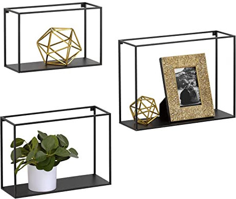 mDesign Schwebender Wandhalterahmen, dekoratives Stahlmetall, geometrisches rechteckiges Display für Fotos, Pflanzen, Nistwürfel, Schattenregal, für Wohnzimmer, Schlafzimmer, 3er-Set, Mattschwarz