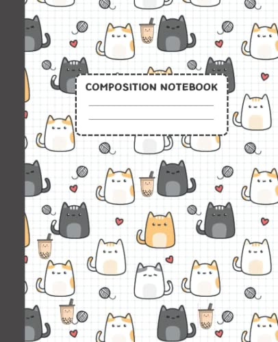 Composition Notebook: Kitten With Boba | College Ruled Notebook | Kawaii Cottagecore Aesthetic Lined Journal for Kids & Teens