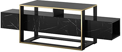 Selsey EXCELSUM - Meuble TV/Banc TV - 160 cm - marbre Noir avec étagère refermable