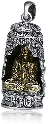 925 Silber Schmuck Anhänger, Herren und Damen Avalokitesvara Bodhisattva Amulett Halskette Anhänger Klassischer Kreativer Buddha Anhänger (Ohne Kette) (S925 Silber 39 * 18mm)