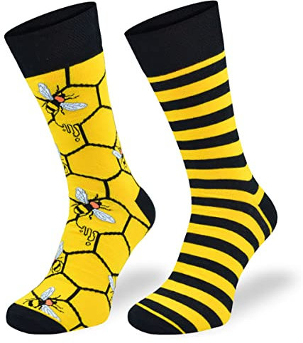 Autosiatki Bunte Interessante Socken - Lustige Seltsame Socken - Verrückte Ausgefallene Socken - Skurrile Socken für Erwachsene - Baumwolle - für Frauen Männer - Bienen, Honig - 39-42