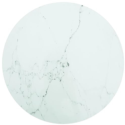 Higsose Dessus de Table Blanc Ø600x8 mm Verre Trempé avec Design en Marbre Dessus de Table à Manger Durable Plateau de Table de Remplacement Table Basse Café Table de Jardin Maison Hôtel