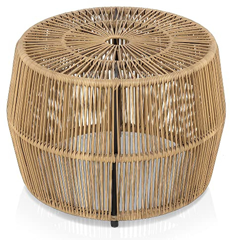 Muse & Lounge Co. Ysar, ML1LB05-16, tavolino rotondo in metallo e vimini adatto a tutte le stagioni, per esterni, piscina, giardino, cortile, colore marrone naturale