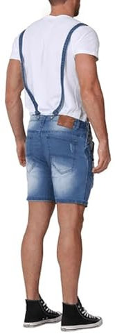 TOSHIKII Salopette con Bretelle in Jeans Lavato da Uomo, Salopette Corta in Denim Blu da Uomo, Tuta Corta in Jeans Slim da Uomo