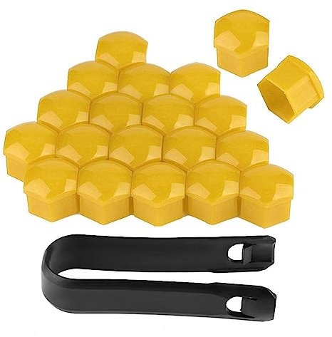 FIXCOR Auto Radschrauben Mutterkappe für Peugeot 206 207 208, Sechseckige Kunststoff Reifenmutterabdeckungen, Auto Radbolzen Cover mit Entfernungswerkzeug Set,Yellow-19mm
