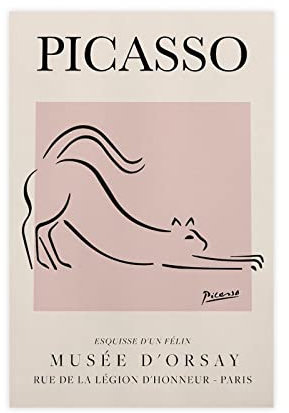 ZOLULA Picasso – Katze, Ausstellung, Retro-Linien-Kunst-Poster, Leinwand-Poster, Wandkunst, Dekordruck, Bild, Gemälde für Wohnzimmer, Schlafzimmer, Dekoration, ungerahmt, 40 x 60 cm