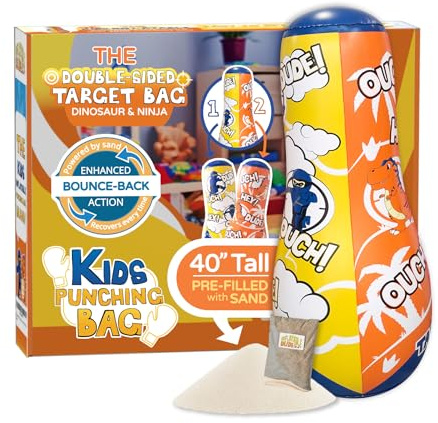 INFLATABLE DUDES Target Bag - Double-Sided - Ninja Dinosaur 40 Inches - Kids Punching Bag | Already Filled with Sand| Bop Bag | Inflatable Bopper | Punching Bag for Kids- (Little Dudes Rex and Nobi)