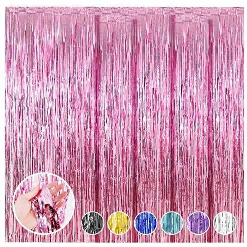 Lot de 6 rideaux en guirlandes roses - Fond en film à franges - Pour fête d'anniversaire, mariage, Nouvel An, porte, fenêtre, arrière-plan - Accessoires photo (1 m x 2,5 m)