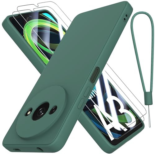 THIYUFUNS Coque pour Xiaomi Redmi A3 4G avec 2 Verre trempé,Silicone Liquide Housse Étui de Protection Xiaomi Redmi A3 4G Microfibre Anti-Rayures Coque (6.71) - Vert foncé