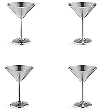 worien Ensemble de Verres à en Acier Inoxydable de 4 Verres à Cocktail en MéTal de 8 Oz, Incassables, Durables, Finition Polie Miroir