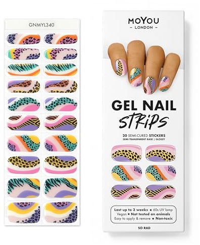 MOYOU LONDON Semi Cured Gel Nail Strips - 20 Pcs. Nail Wraps for Salon-Quality Manicure - Works with Any UV Lamp - Easy to Apply, Trim, & Remove Gel Stickers