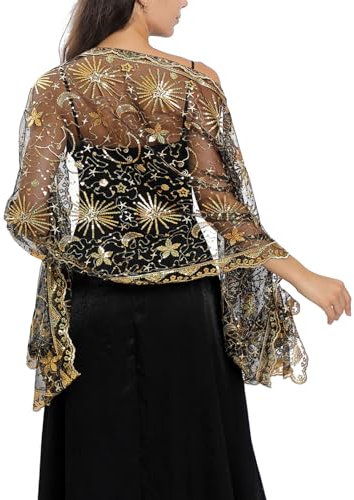 Ladiery Pailletten Mond Sterne Schals und Stola für Abendkleid, Damen Glitzer Festlich Hochzeit Stole Tuch für Abend Party