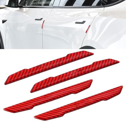 TSTESE Door Protector Edge Guards Compatible with Tesla Model 3 Y X S Anti-Collision Bumper Guard Strip Carbon Fiber Exterior Wrap Trim Cover Strips Accessories (Red)